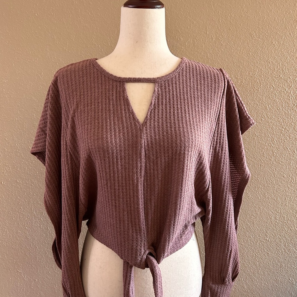Flutter sleeve waffle knit top